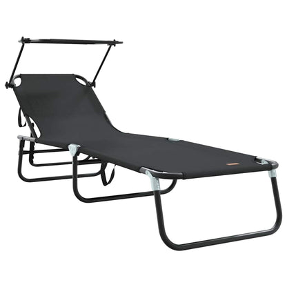 Folding Sun Lounger Folding Black 190 x 57 x 81 cm Oxford