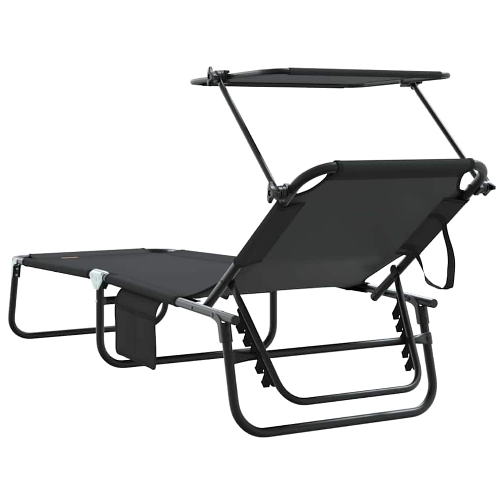 Folding Sun Lounger Folding Black 190 x 57 x 81 cm Oxford