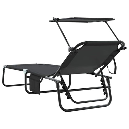 Folding Sun Lounger Folding Black 190 x 57 x 81 cm Oxford