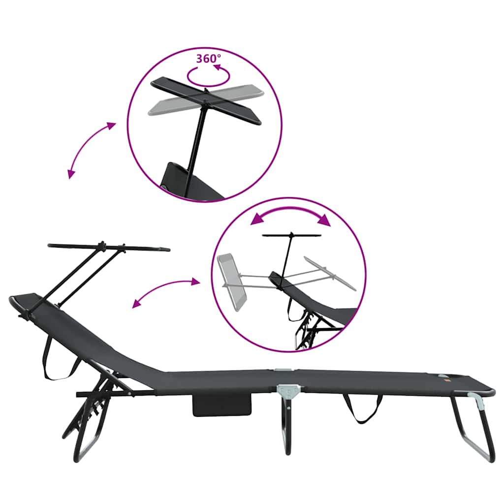 Folding Sun Lounger Folding Black 190 x 57 x 81 cm Oxford
