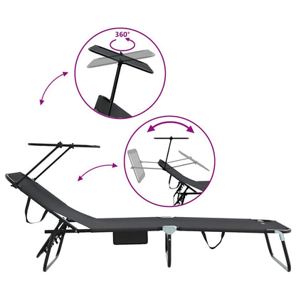 Folding Sun Lounger Folding Black 190 x 57 x 81 cm Oxford