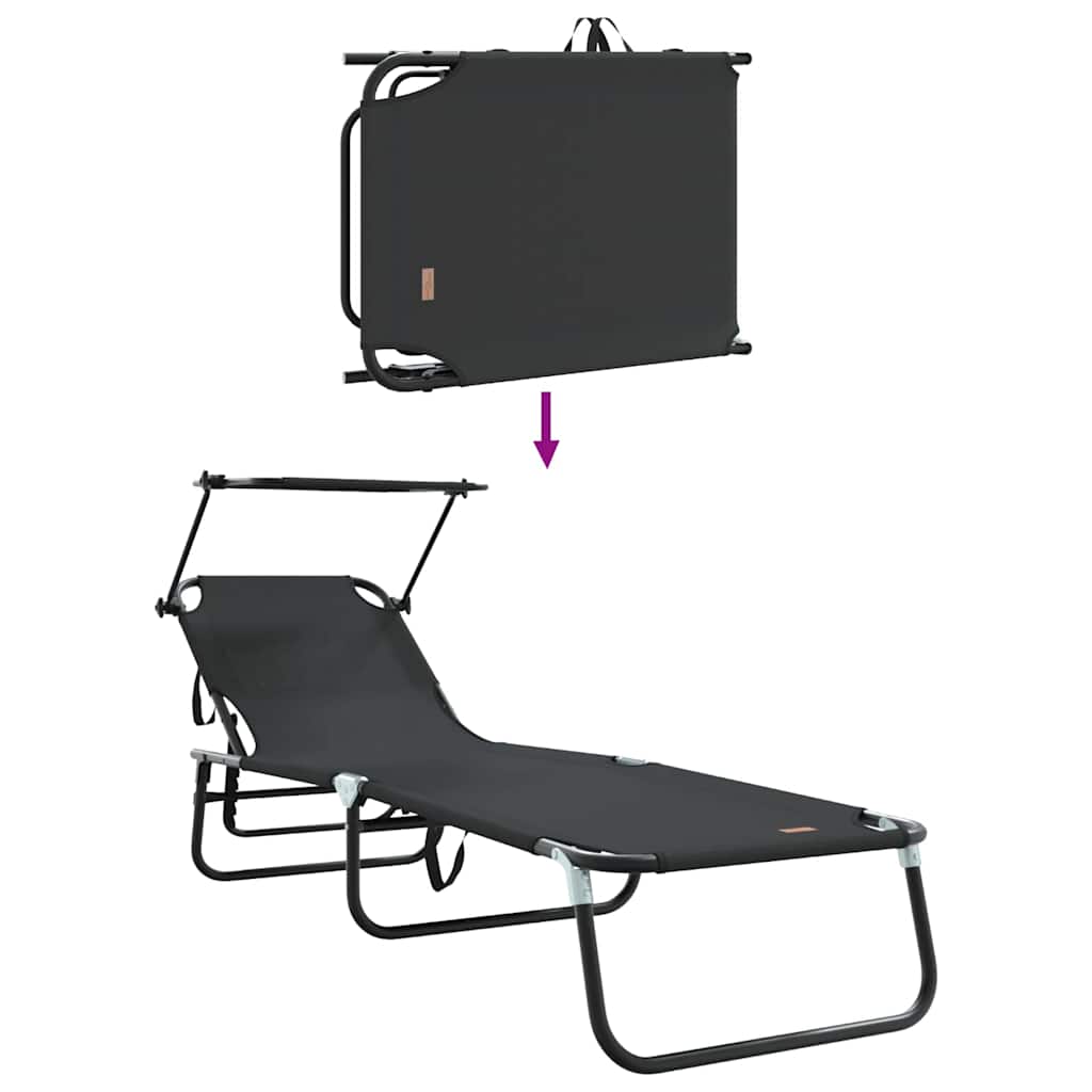 Folding Sun Lounger Folding Black 190 x 57 x 81 cm Oxford