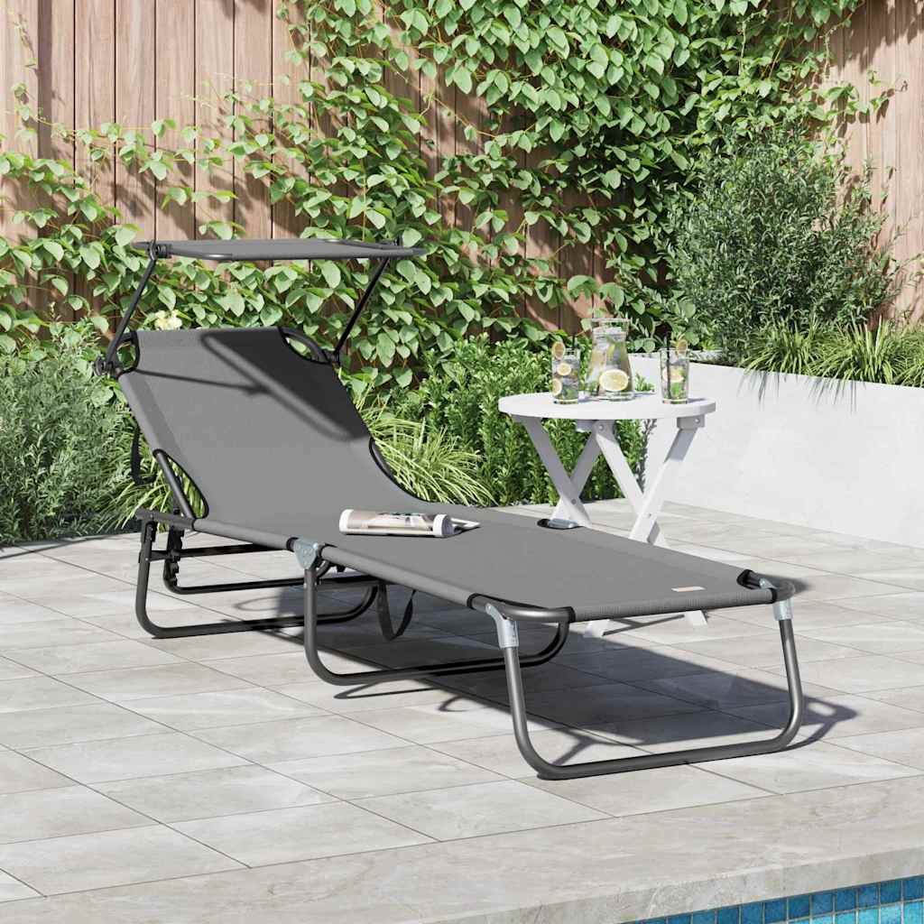 Folding Sun Lounger Folding Grey 190 x 57 x 81 cm Oxford