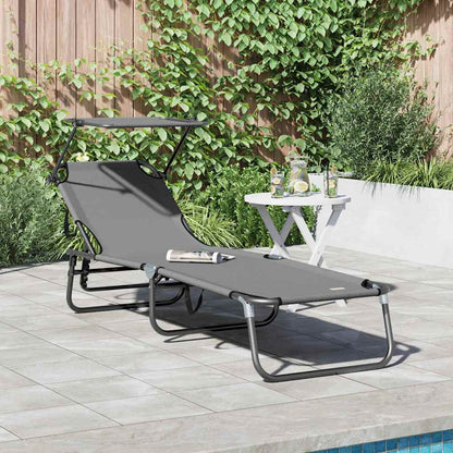 Folding Sun Lounger Folding Grey 190 x 57 x 81 cm Oxford
