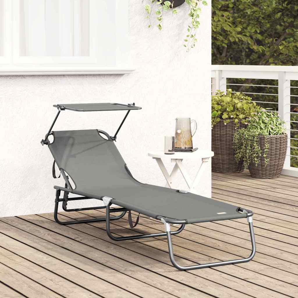Folding Sun Lounger Folding Grey 190 x 57 x 81 cm Oxford