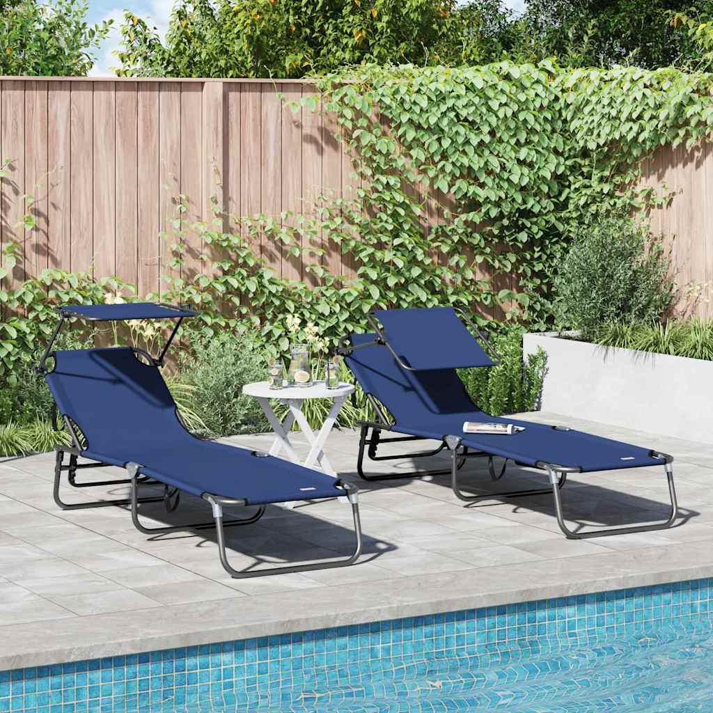 Folding Sun Lounger Folding 2 pcs Blue 190 x 57 x 81 cm Oxford
