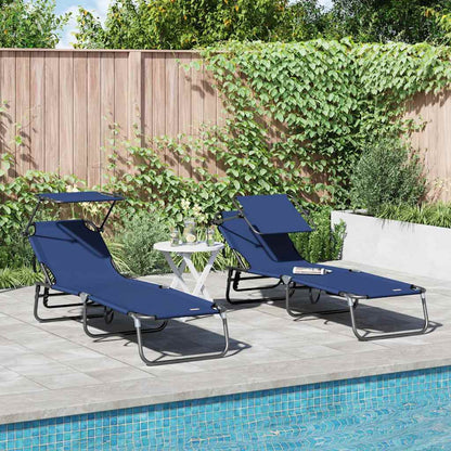 Folding Sun Lounger Folding 2 pcs Blue 190 x 57 x 81 cm Oxford