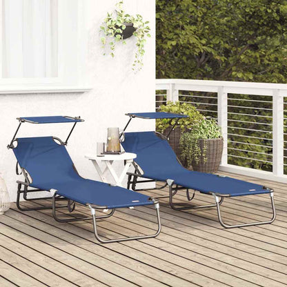 Folding Sun Lounger Folding 2 pcs Blue 190 x 57 x 81 cm Oxford