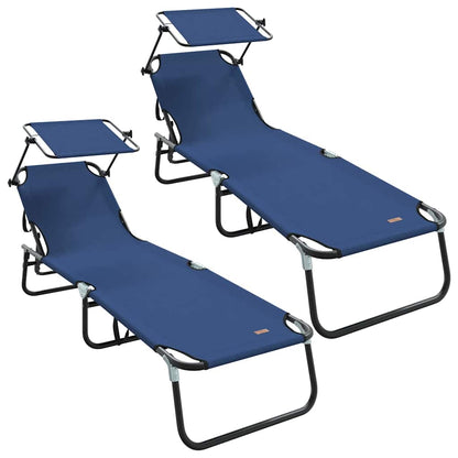Folding Sun Lounger Folding 2 pcs Blue 190 x 57 x 81 cm Oxford
