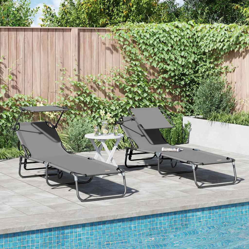 Folding Sun Lounger Folding 2 pcs Grey 190 x 57 x 81 cm Oxford