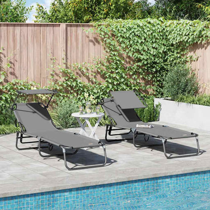 Folding Sun Lounger Folding 2 pcs Grey 190 x 57 x 81 cm Oxford