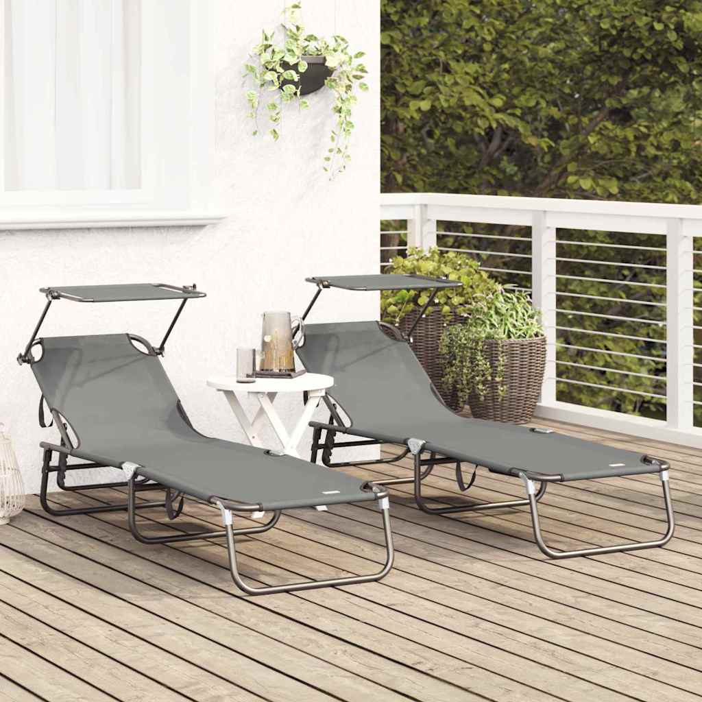 Folding Sun Lounger Folding 2 pcs Grey 190 x 57 x 81 cm Oxford