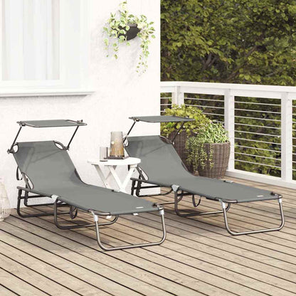 Folding Sun Lounger Folding 2 pcs Grey 190 x 57 x 81 cm Oxford
