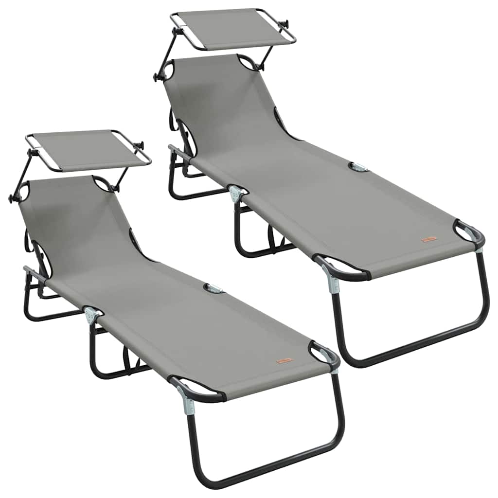 Folding Sun Lounger Folding 2 pcs Grey 190 x 57 x 81 cm Oxford
