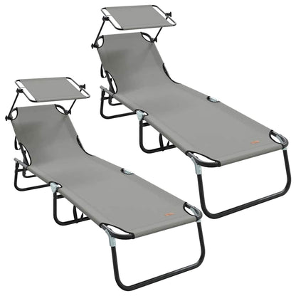 Folding Sun Lounger Folding 2 pcs Grey 190 x 57 x 81 cm Oxford