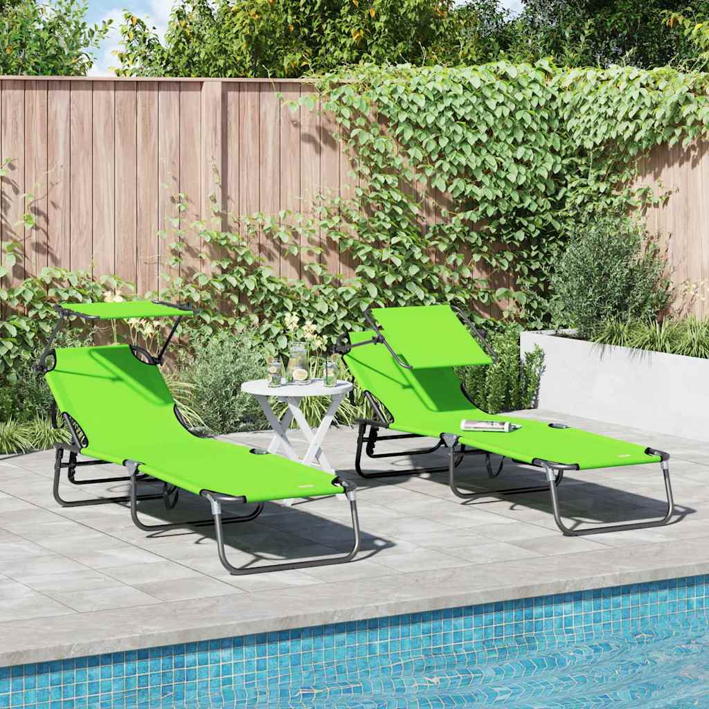 Folding Sun Lounger Folding 2 pcs Green 190 x 57 x 81 cm Oxford