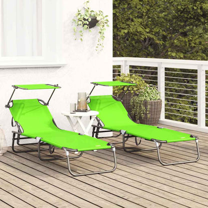 Folding Sun Lounger Folding 2 pcs Green 190 x 57 x 81 cm Oxford