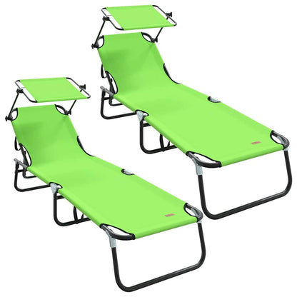 Folding Sun Lounger Folding 2 pcs Green 190 x 57 x 81 cm Oxford