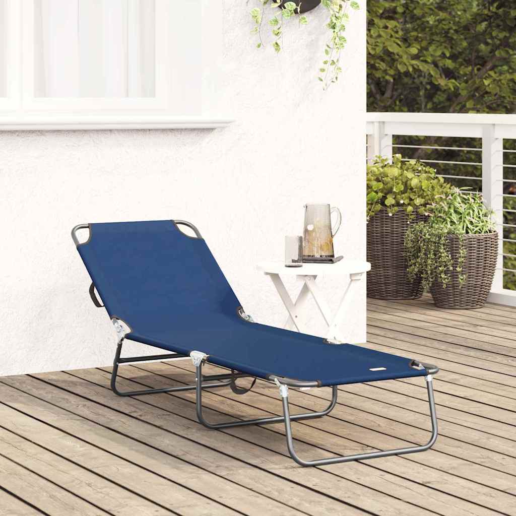 Folding Sun Lounger Folding Blue 188 x 57 x 86.5 cm Polyester