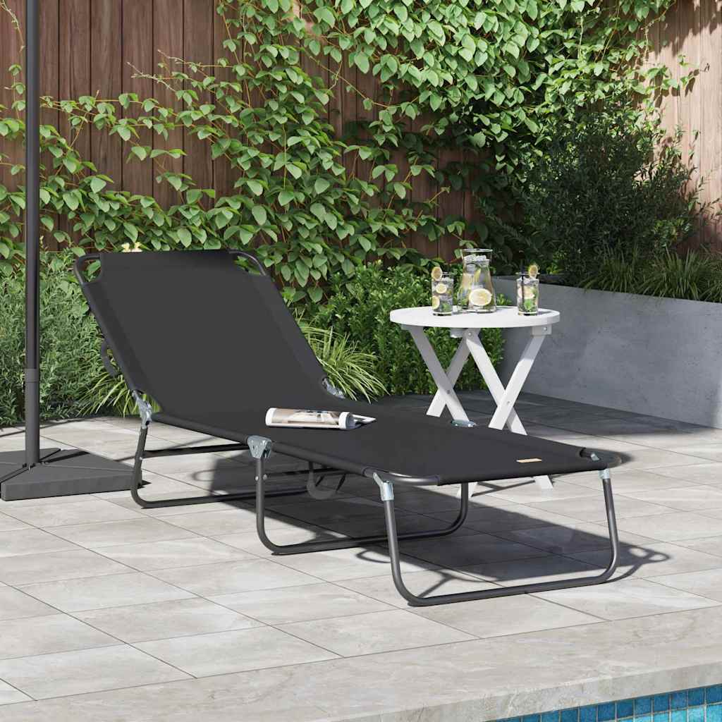 Folding Sun Lounger Folding Black 188 x 57 x 86.5 cm Polyester