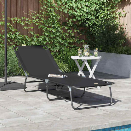 Folding Sun Lounger Folding Black 188 x 57 x 86.5 cm Polyester