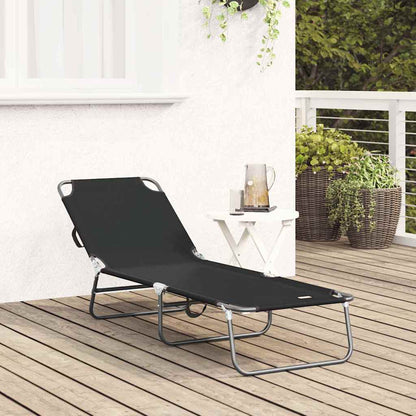 Folding Sun Lounger Folding Black 188 x 57 x 86.5 cm Polyester