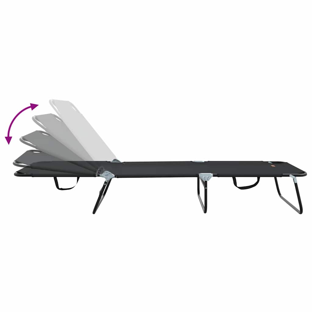 Folding Sun Lounger Folding Black 188 x 57 x 86.5 cm Polyester
