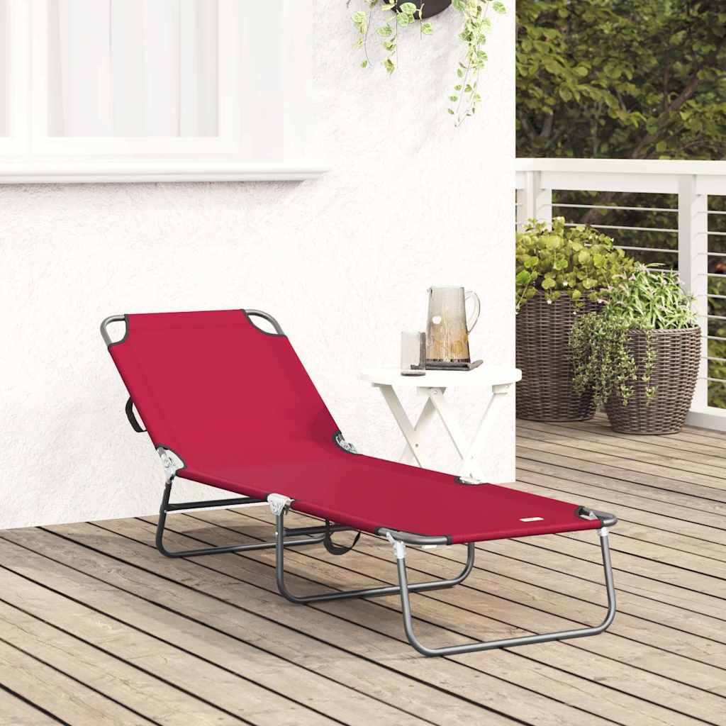 Folding Sun Lounger Folding Red 188 x 57 x 86.5 cm Polyester