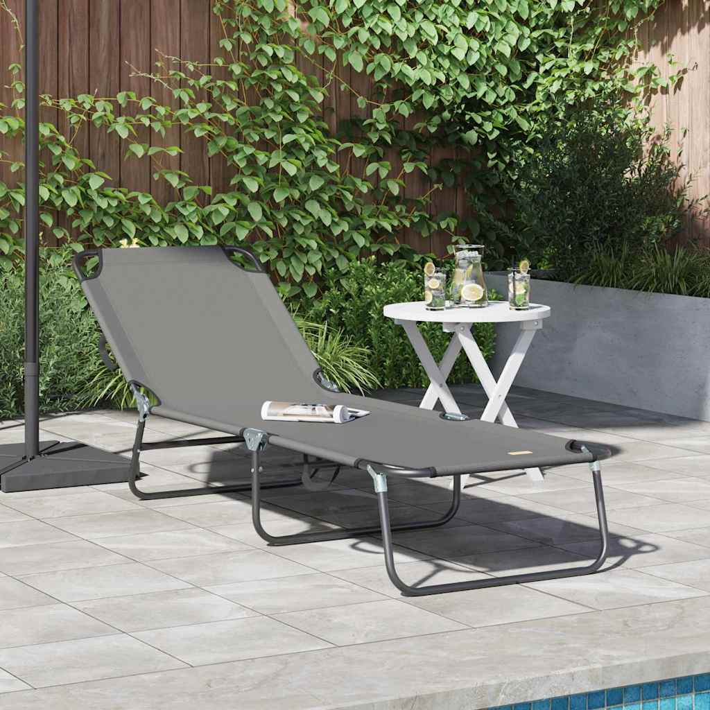 Folding Sun Lounger Folding Grey 188 x 57 x 86.5 cm Polyester