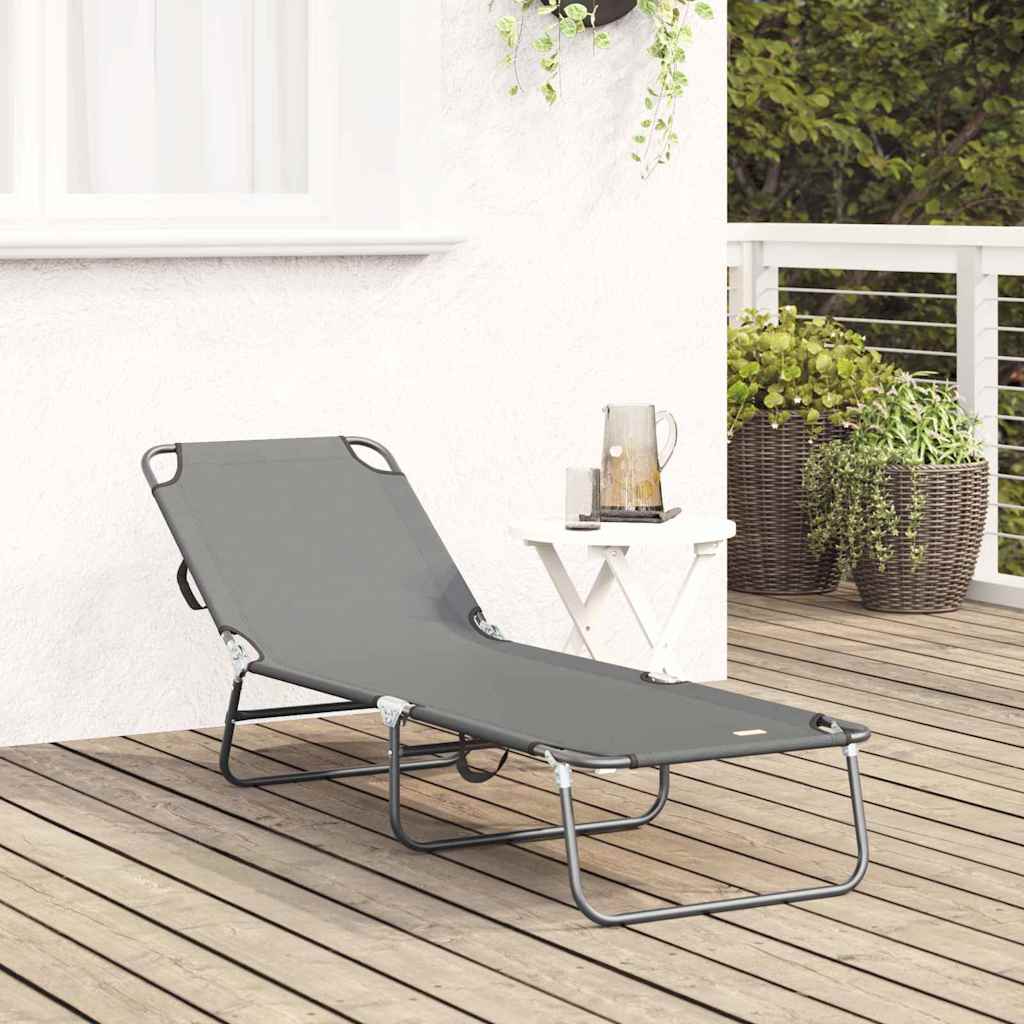 Folding Sun Lounger Folding Grey 188 x 57 x 86.5 cm Polyester