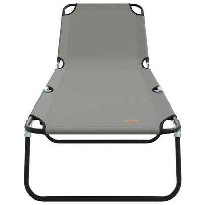 Folding Sun Lounger Folding Grey 188 x 57 x 86.5 cm Polyester