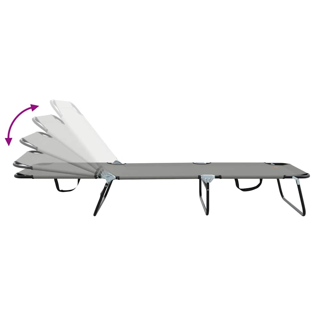 Folding Sun Lounger Folding Grey 188 x 57 x 86.5 cm Polyester