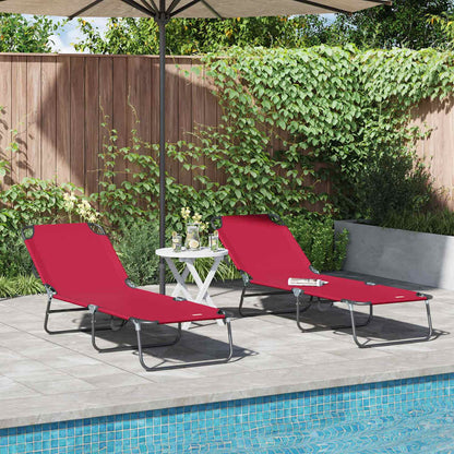 Folding Sun Lounger 2 pcs Red 188 x 57 x 86.5 cm Polyester