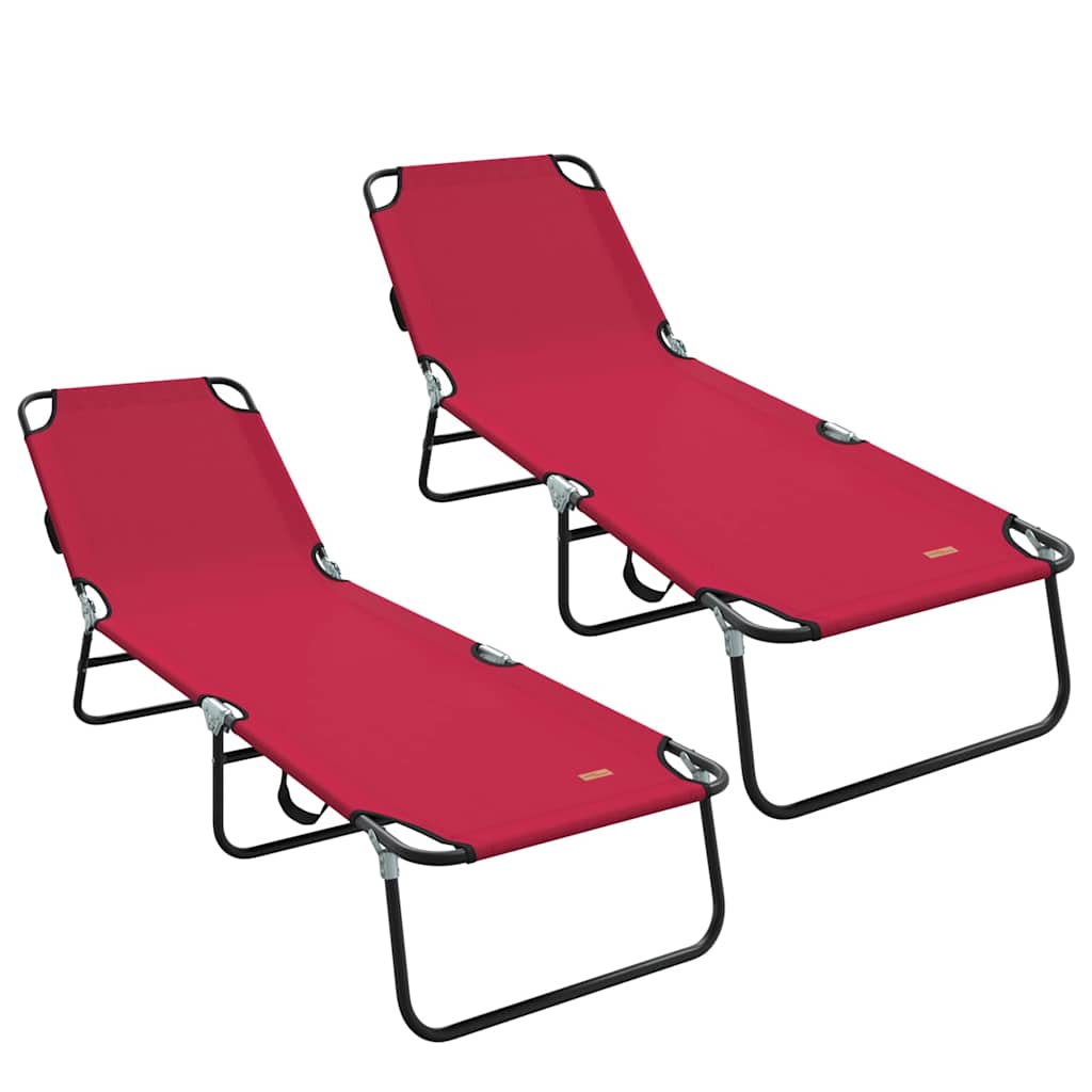 Folding Sun Lounger 2 pcs Red 188 x 57 x 86.5 cm Polyester
