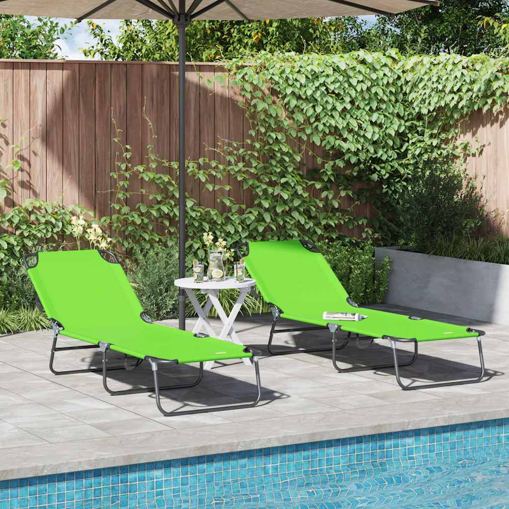 Folding Sun Lounger 2 pcs Green 188 x 57 x 86.5 cm Polyester