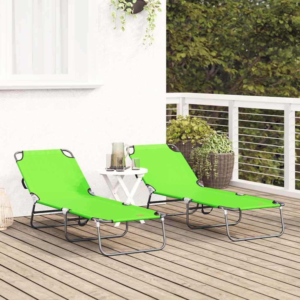 Folding Sun Lounger 2 pcs Green 188 x 57 x 86.5 cm Polyester