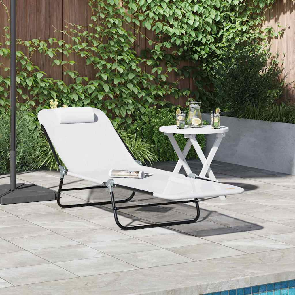 Folding Sun Lounger Folding Cream 182 x 55 x 85.5 cm Textilene