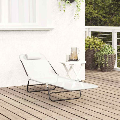 Folding Sun Lounger Folding Cream 182 x 55 x 85.5 cm Textilene