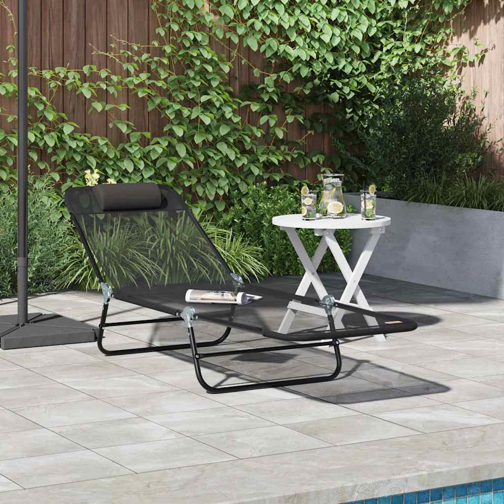 Folding Sun Lounger Folding Black 182 x 55 x 85.5 cm Textilene