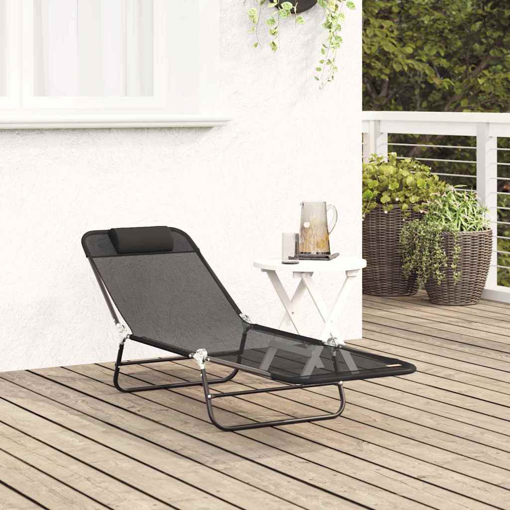 Folding Sun Lounger Folding Black 182 x 55 x 85.5 cm Textilene