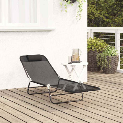 Folding Sun Lounger Folding Black 182 x 55 x 85.5 cm Textilene