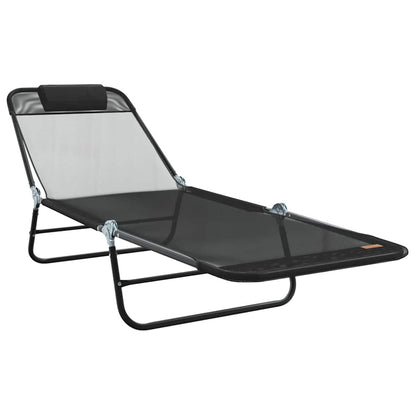 Folding Sun Lounger Folding Black 182 x 55 x 85.5 cm Textilene
