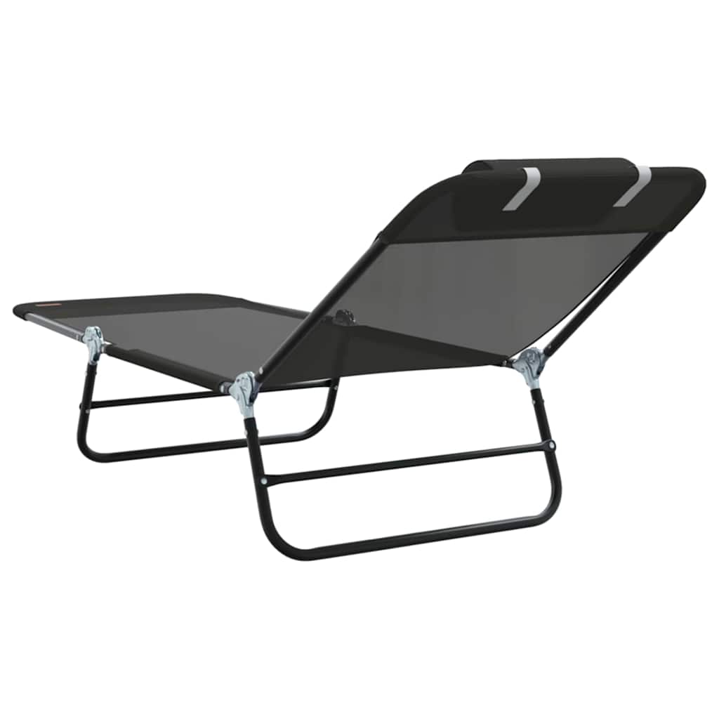 Folding Sun Lounger Folding Black 182 x 55 x 85.5 cm Textilene