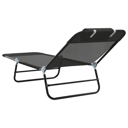 Folding Sun Lounger Folding Black 182 x 55 x 85.5 cm Textilene