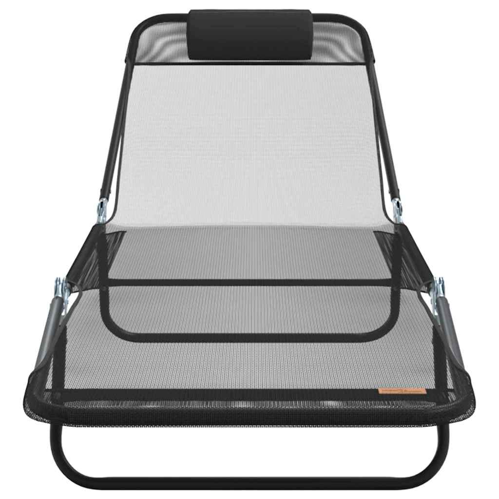 Folding Sun Lounger Folding Black 182 x 55 x 85.5 cm Textilene