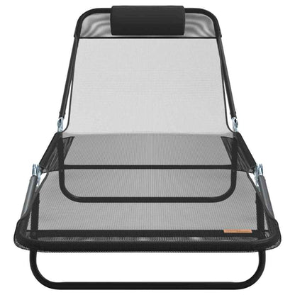 Folding Sun Lounger Folding Black 182 x 55 x 85.5 cm Textilene