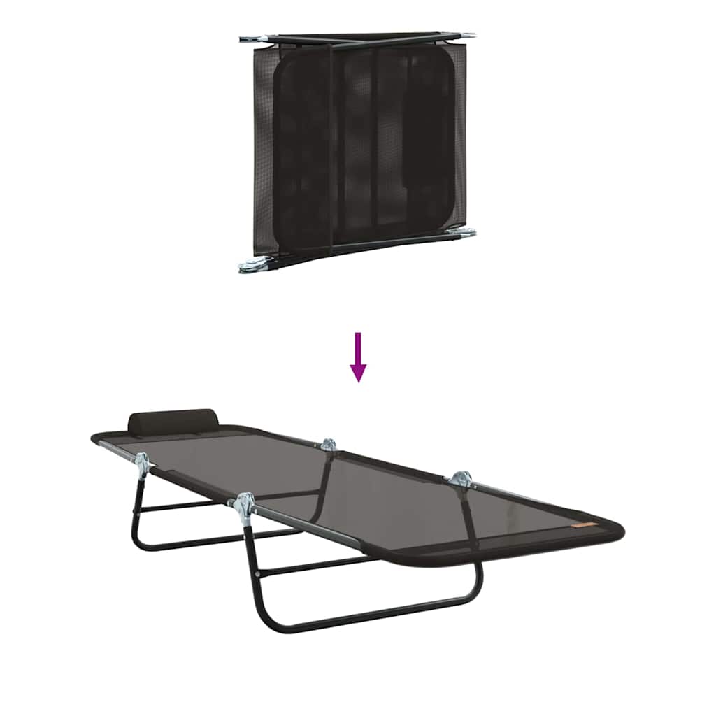 Folding Sun Lounger Folding Black 182 x 55 x 85.5 cm Textilene