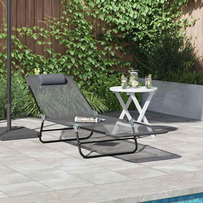 Folding Sun Lounger Folding Grey 182 x 55 x 85.5 cm Textilene