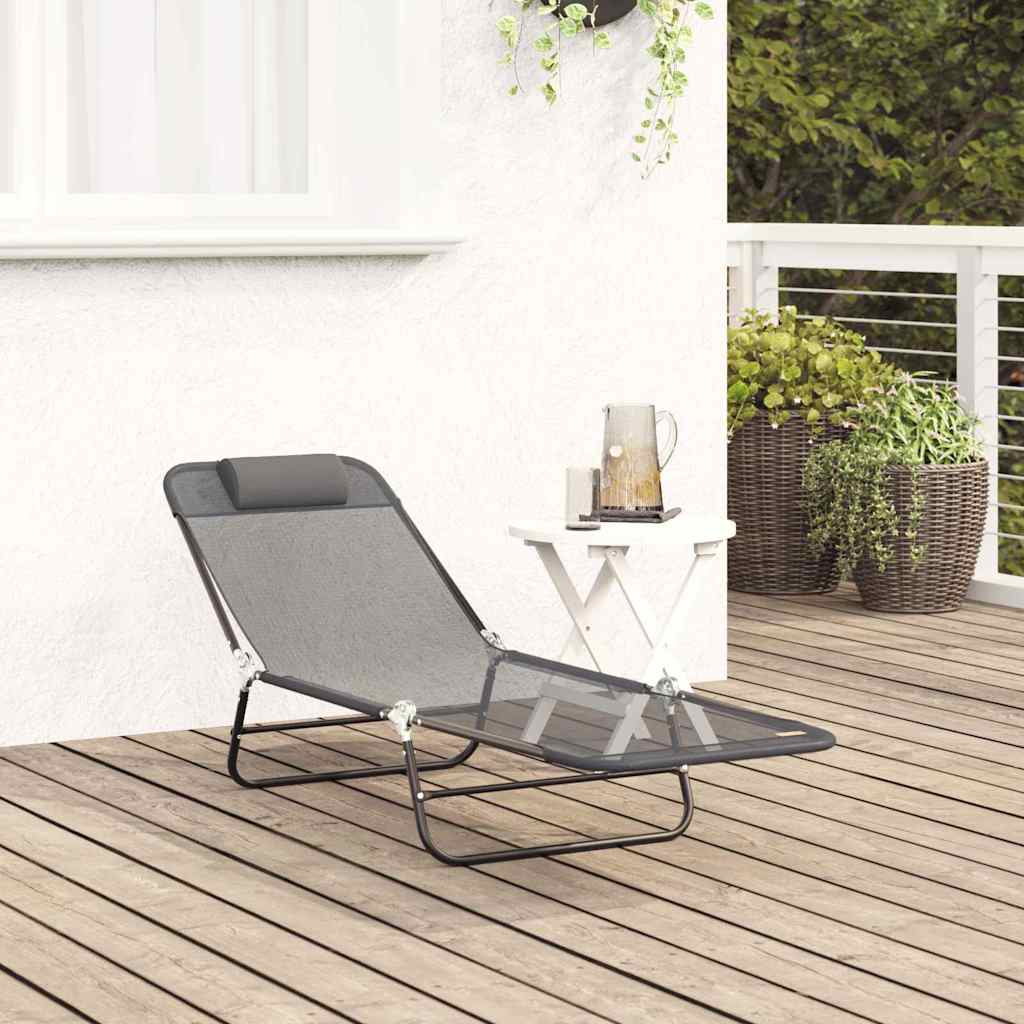 Folding Sun Lounger Folding Grey 182 x 55 x 85.5 cm Textilene