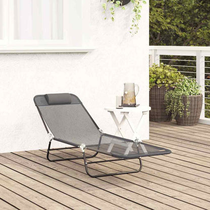 Folding Sun Lounger Folding Grey 182 x 55 x 85.5 cm Textilene